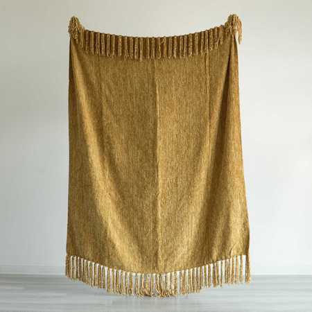 Deerlux Decorative Chenille Throw Blanket with Fringe, Mustard QI003969.MD